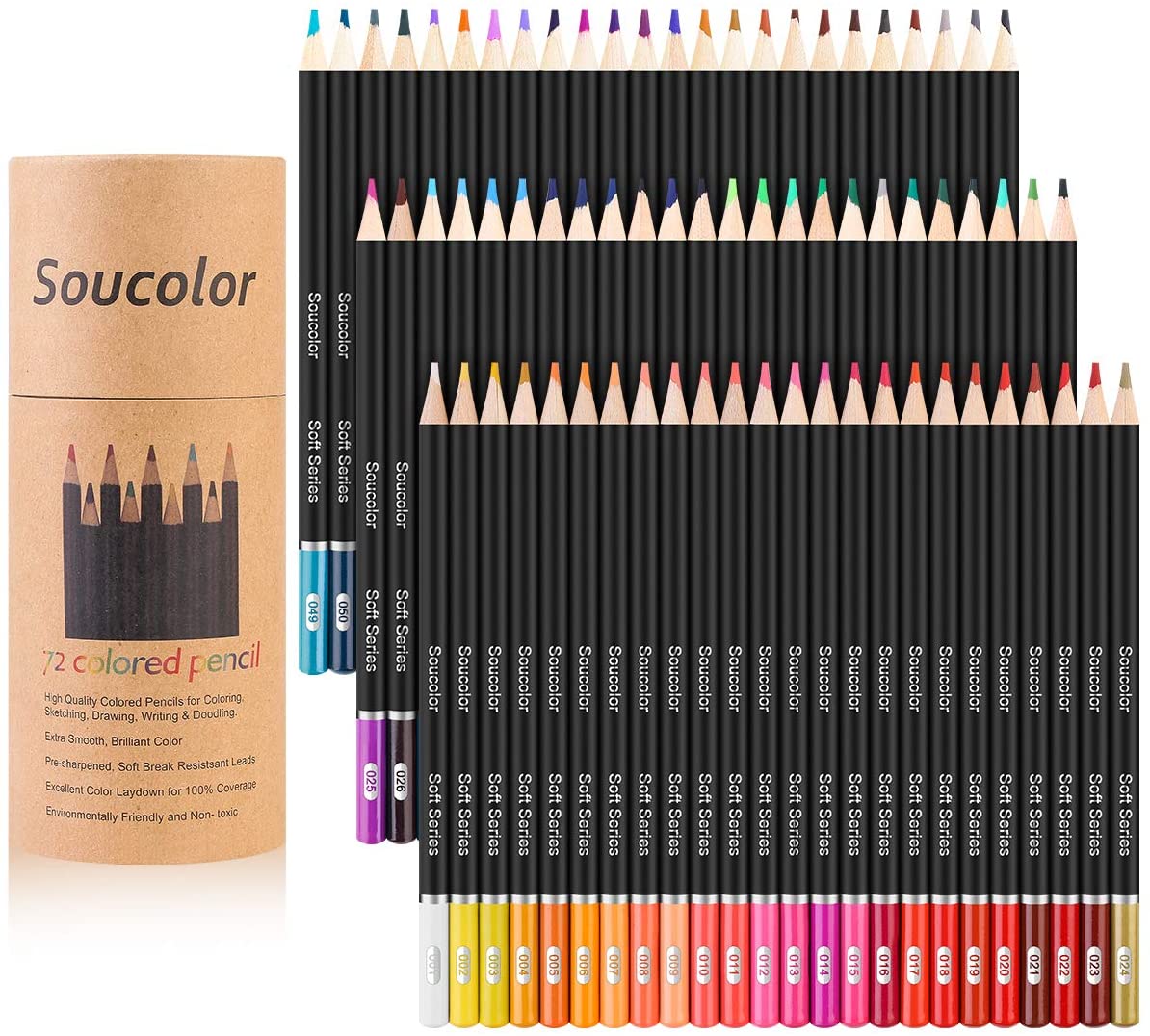 Soucolor Assorted Color Sketching Pencils, 72-Piece