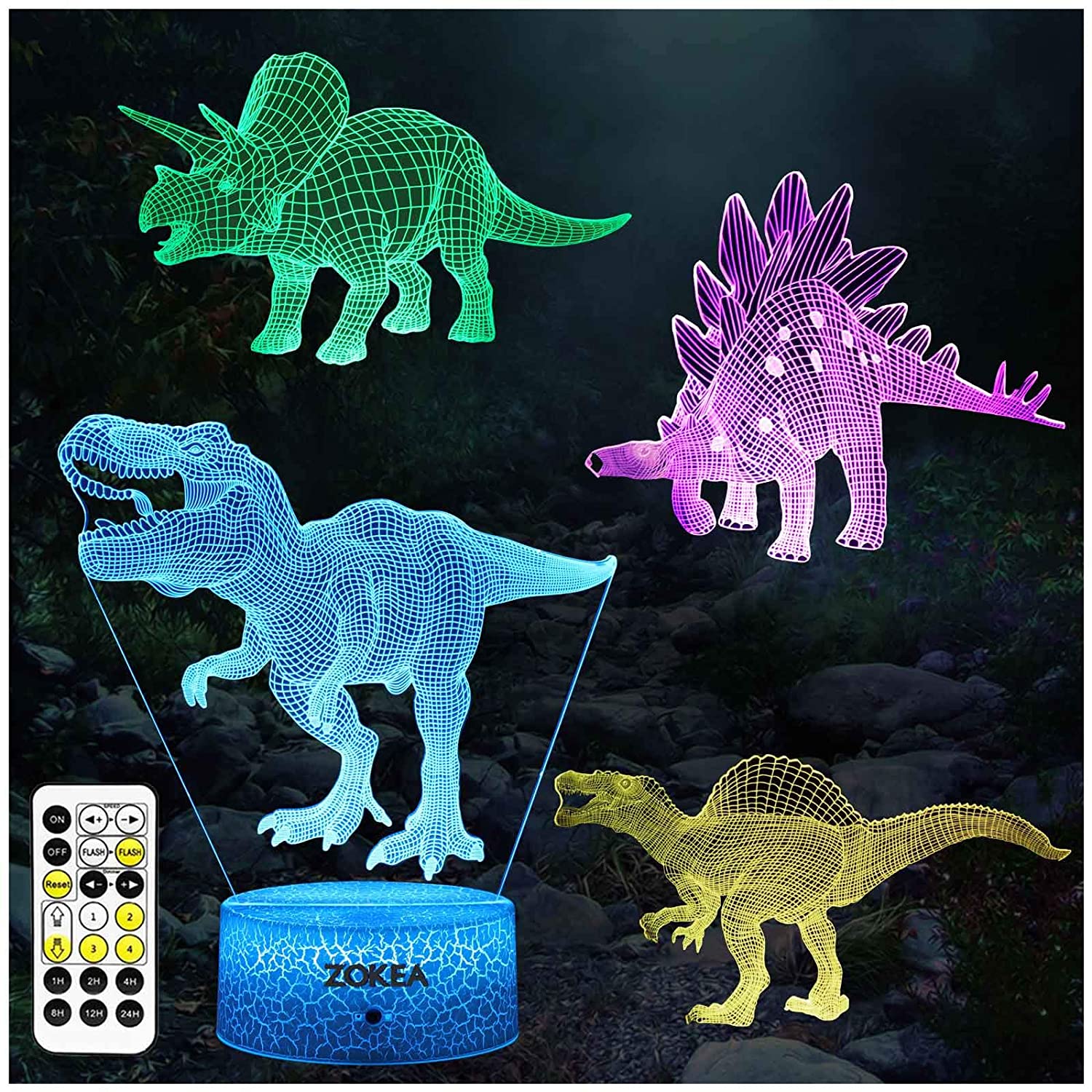 ZOKEA Acrylic Dinosaur Night Light, 4-Pack