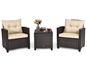 Tangkula Weather Resistant Wicker Furniture, 3-Piece