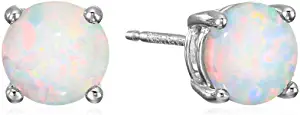 Amazon Essentials Solitaire Sterling-Plated Stud Opal Earrings For Women