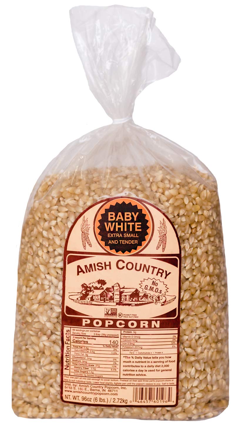 Amish Country Popcorn Bulk Unpopped Baby White Popcorn Kernels, 6-Pounds