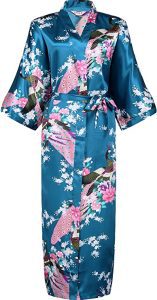 BABEYOND Satin Flowers & Peacocks Kimono Robe For Women