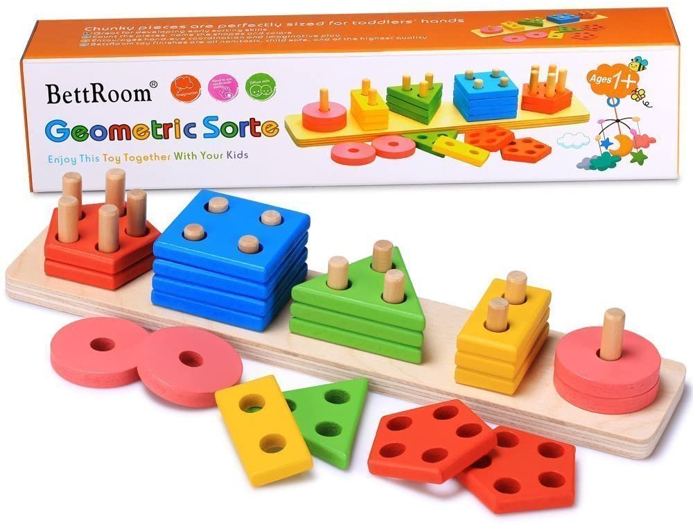 BettRoom Stacking Wooden Geometric Blocks Educational Toy