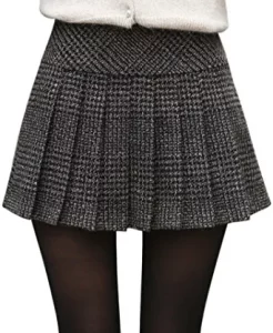 chouyatou Women’s Pleated A-Line Fitted-Waist Houndstooth Mini-Skirt