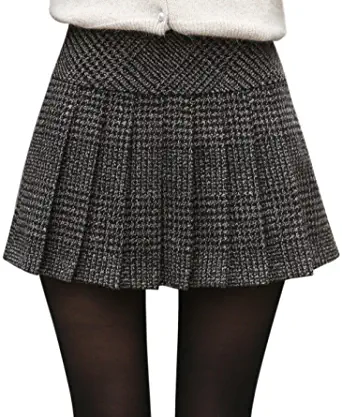 chouyatou Women’s Pleated A-Line Fitted-Waist Houndstooth Mini-Skirt