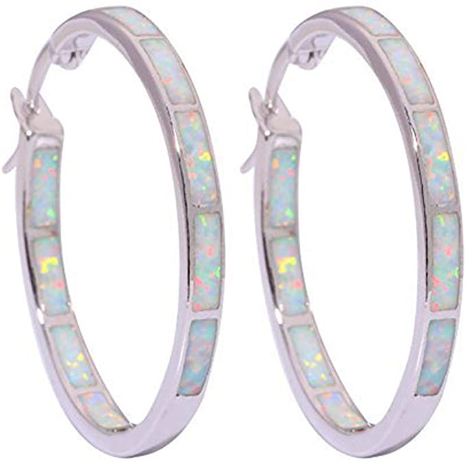 CiNily 32-MM Rhodium-Plated Circle Opal Earrings For Women