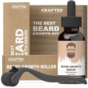 Crafted Titanium Beard Roller & Beard Growth Serum Set