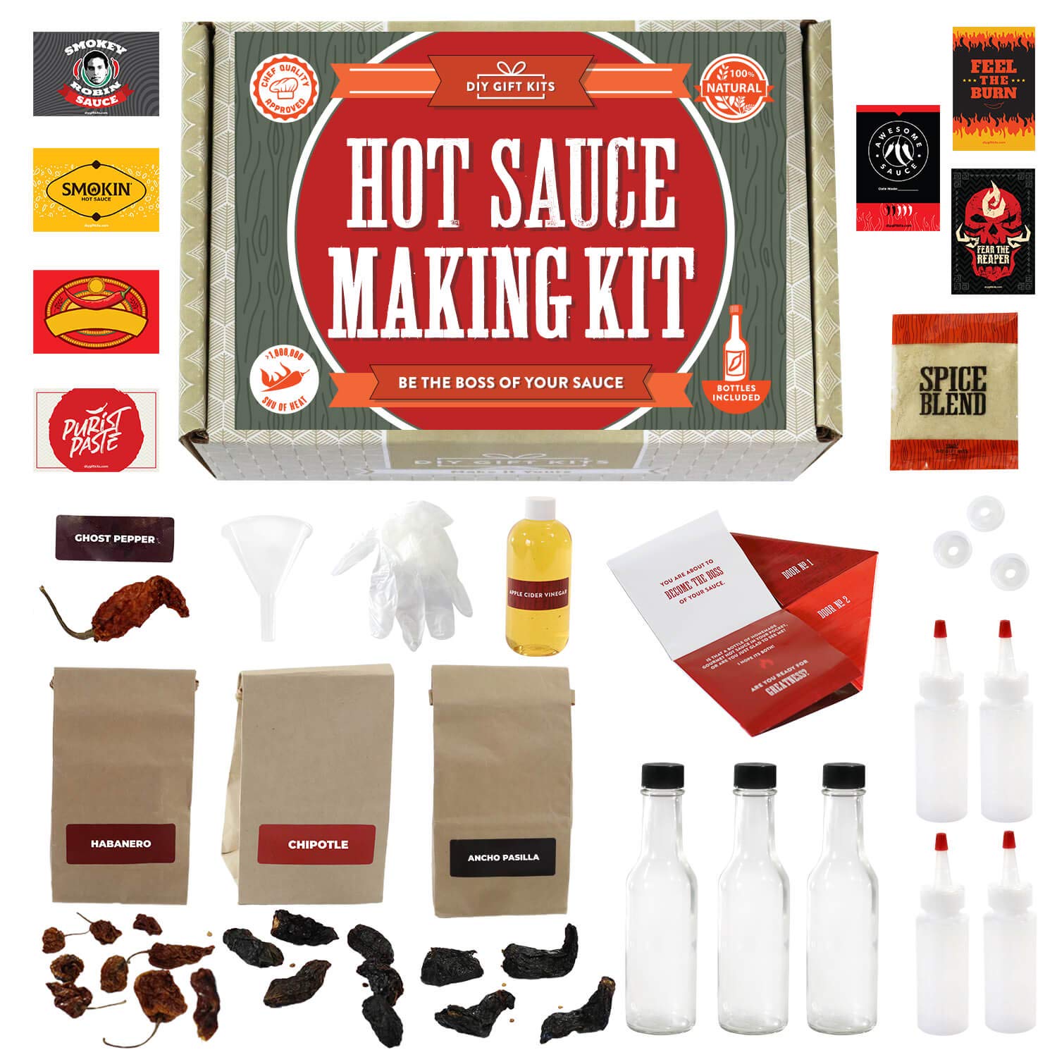 DIY Gift Kits Heirloom Peppers Hot Sauce Making Kit, 26-Piece
