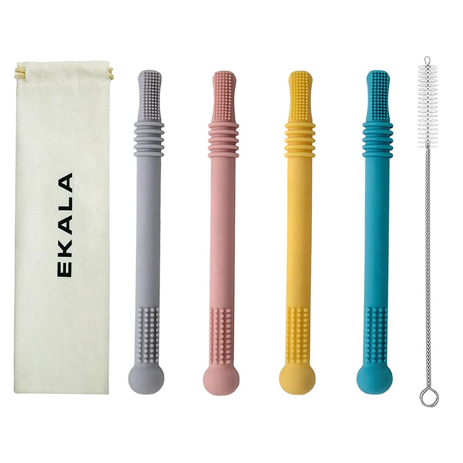 EKALA Freezable Non-Toxic Teething Tubes & Cleaning Brush, 4-Count