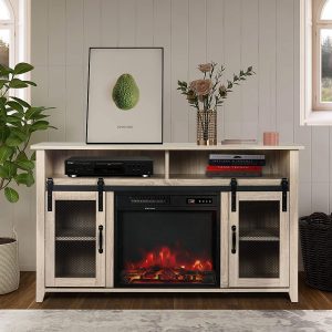 ENSTVER Wood Plug-In Electric Fireplace & TV Stand