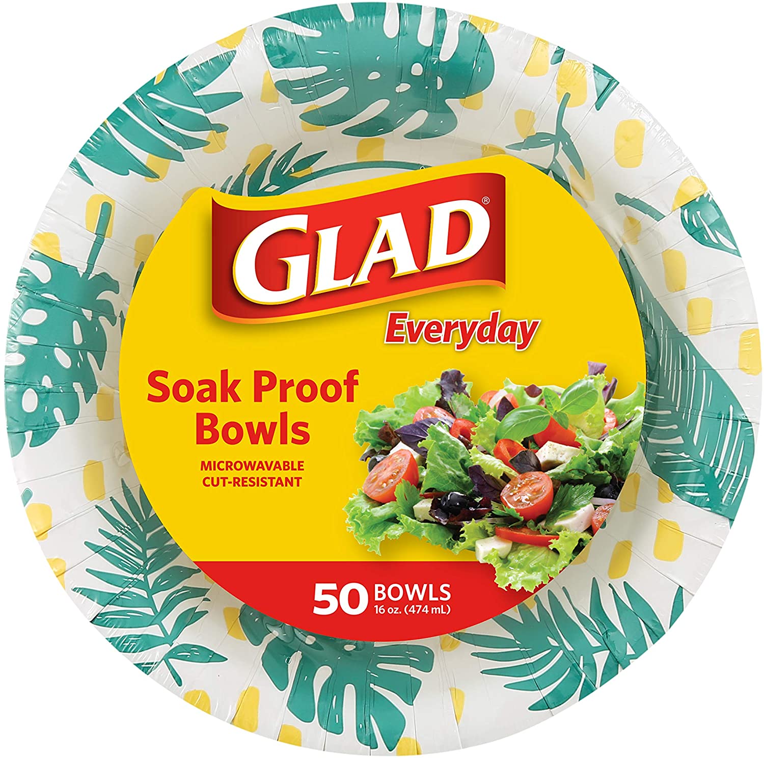Glad Palm Leaf Print Cut-Resistant Disposable Soup Bowls, 50-Count