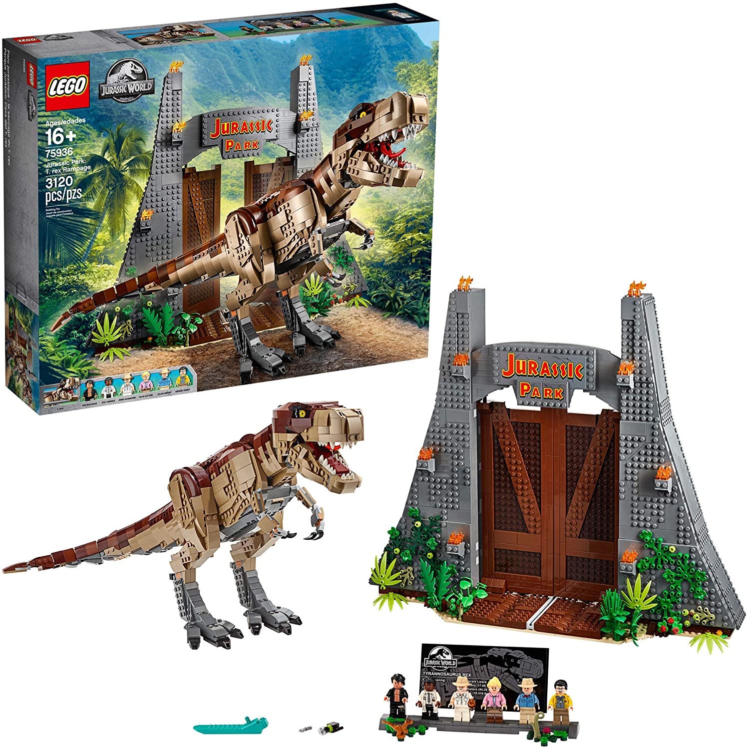 LEGO Jurassic World Opening Park Gates & T. Rex Dinosaur Set, 3120-Piece
