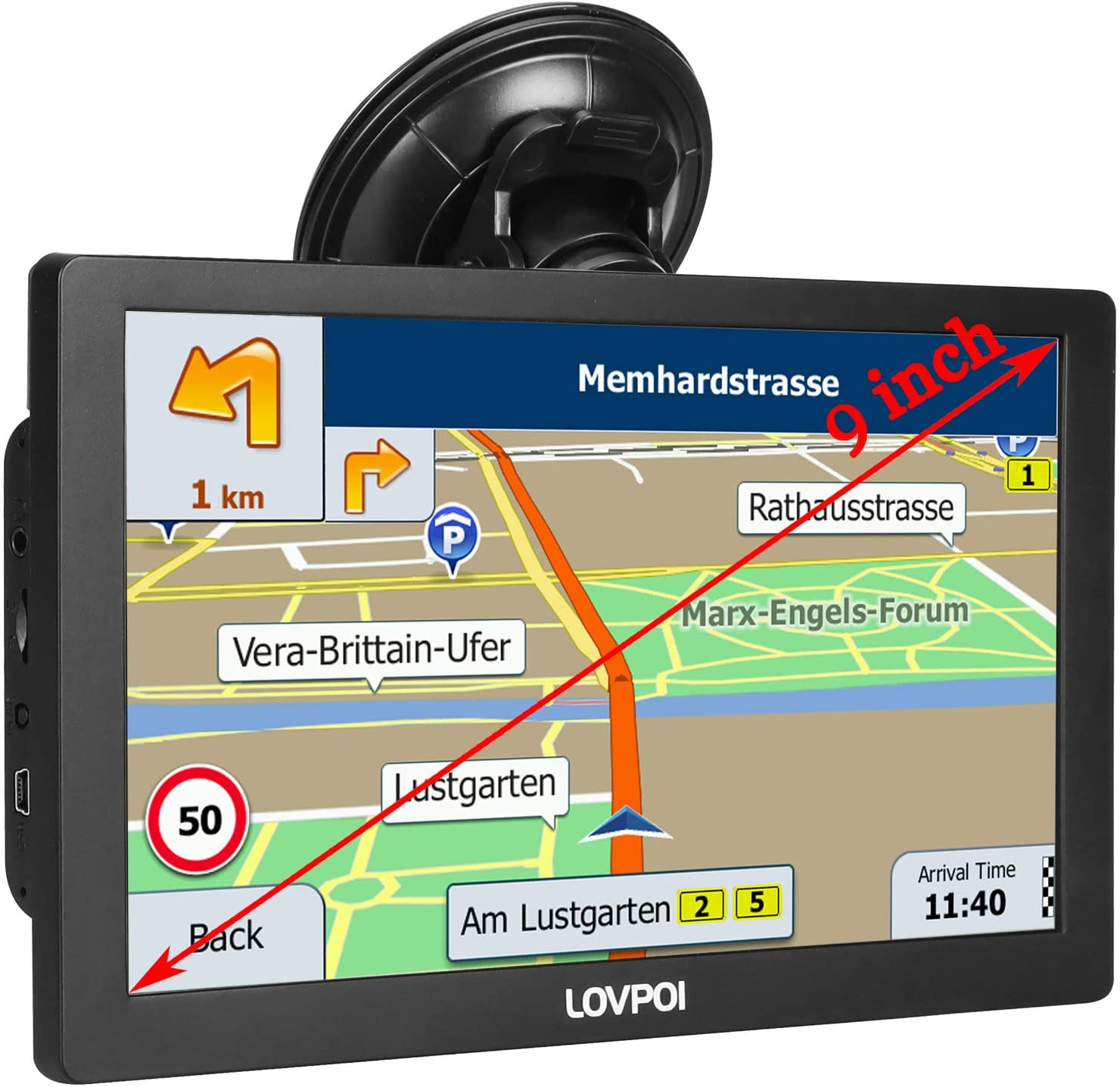 Lovpoi Wide Screen Car GPS Navigation System, 9-Inch