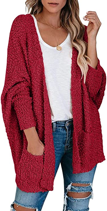 Saodimallsu Chunky Knit Machine Washable Women’s Red Cardigan