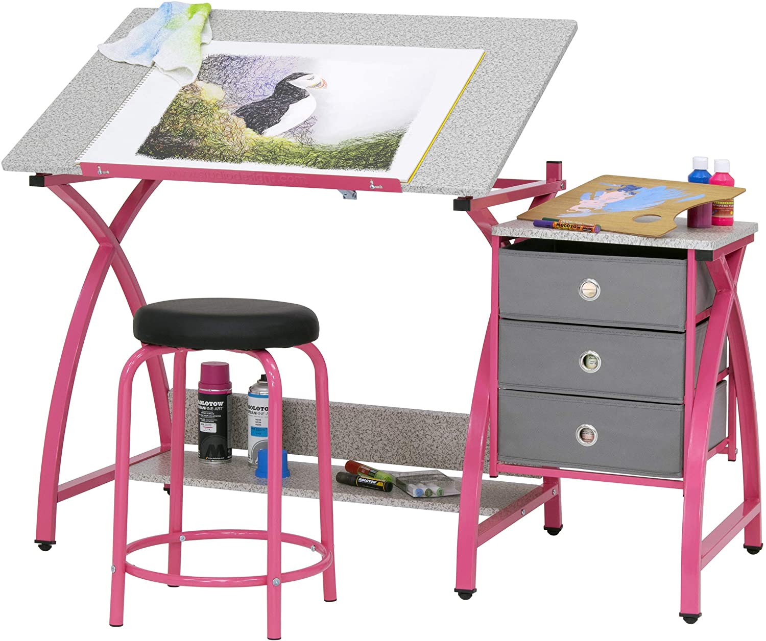 SD STUDIO DESIGNS Adjustable Angled Craft Table With Storage, 2-Piece