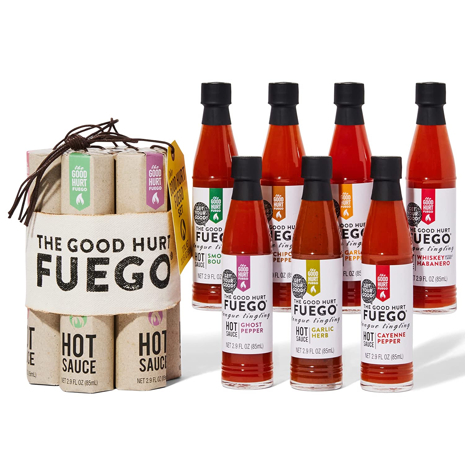 Thoughtfully The Good Hurt Fuego Assorted Hot Sauce Kit, 7-Piece