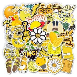 TOPCOMWW Assorted Animals & Objects Yellow Vinyl Stickers, 50-Count
