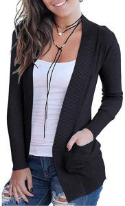 VOIANLIMO Open Front Women’s Black Sweater Cardigan