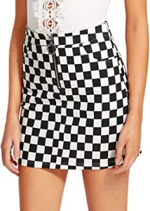 WDIRARA Checkered Women’s Ring-Zip Houndstooth Mini-Skirt