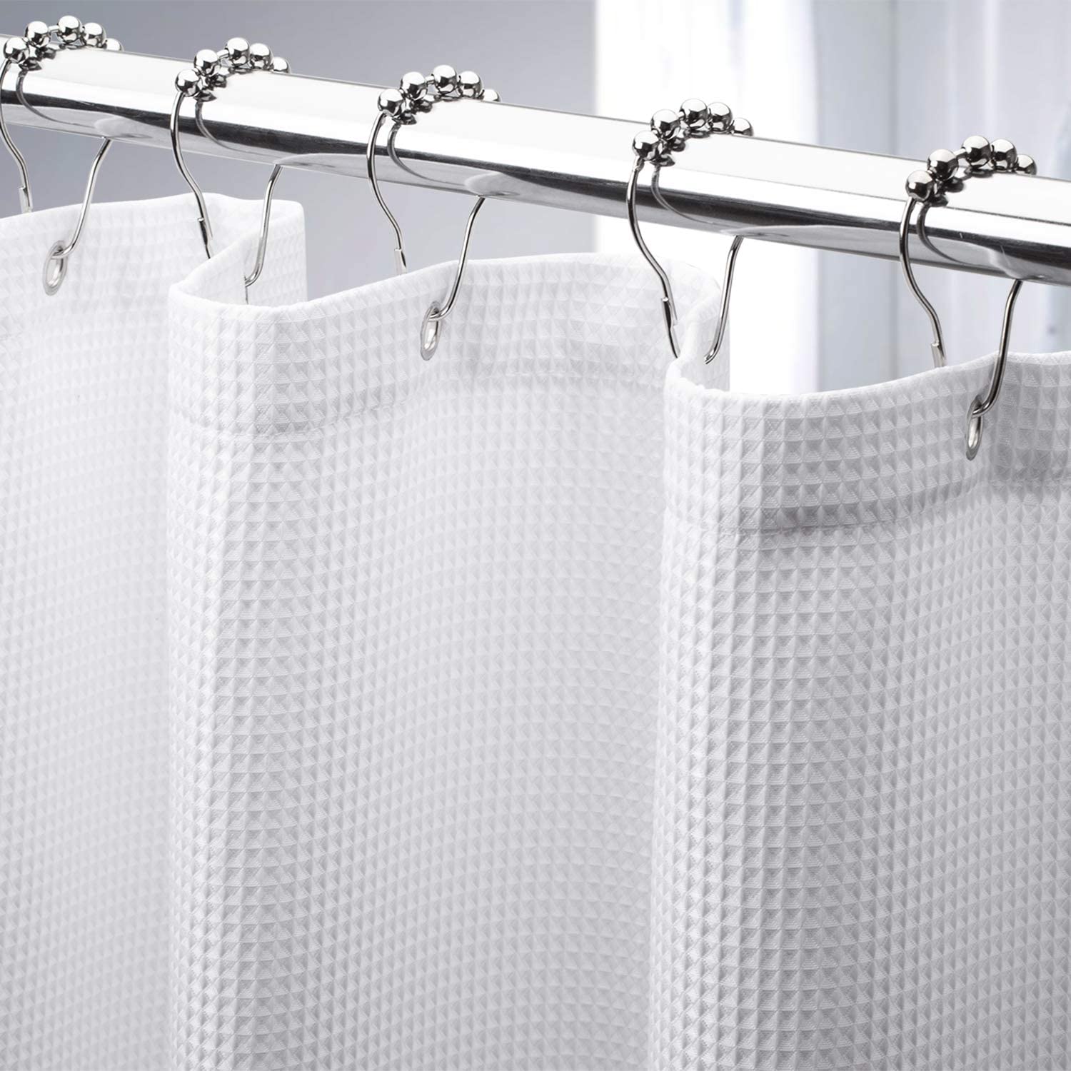 AmazerBath Machine Washable Fabric White Bathroom Shower Curtain