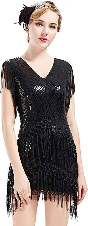 BABEYOND Fringed Sleeves Bead & Sequin Lined 1920s Dress