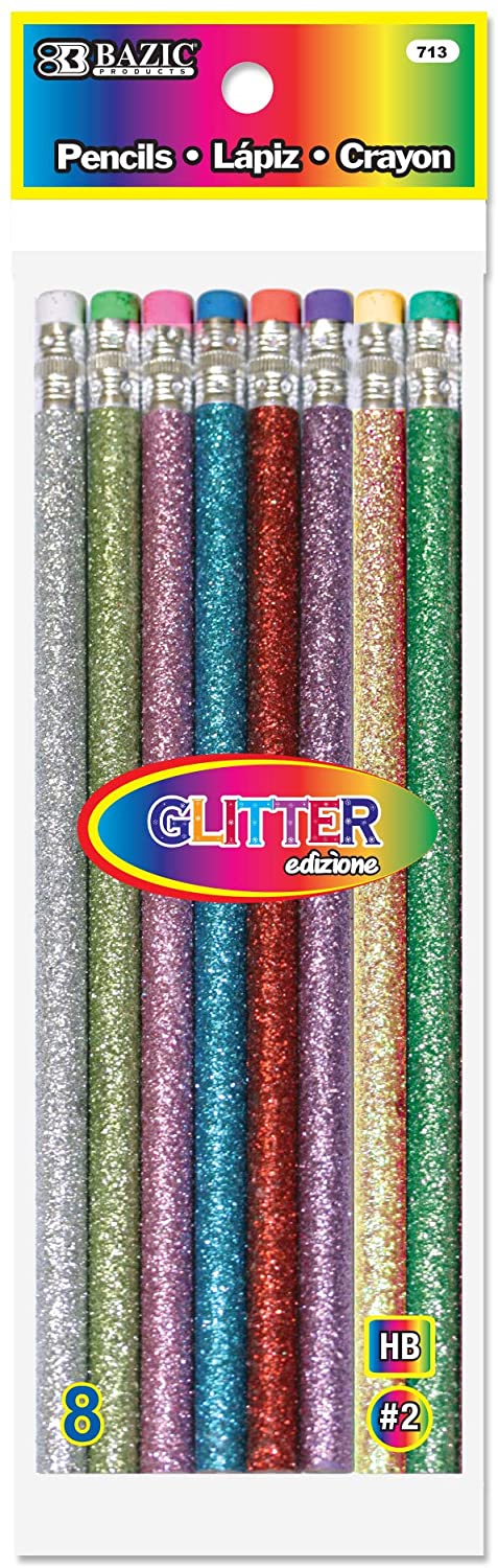 BAZIC Products Glitter Barrel Pencils For Girls, 8-Count