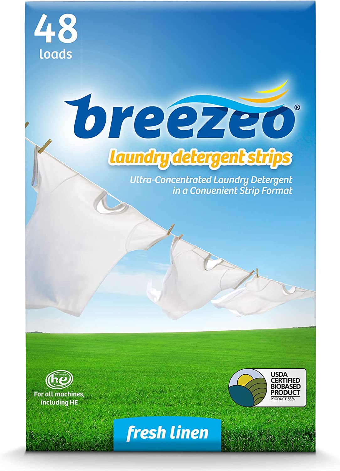 Breezeo Plant Based Cruelty Free Laundry Detergent Travel Strips, 48-Count