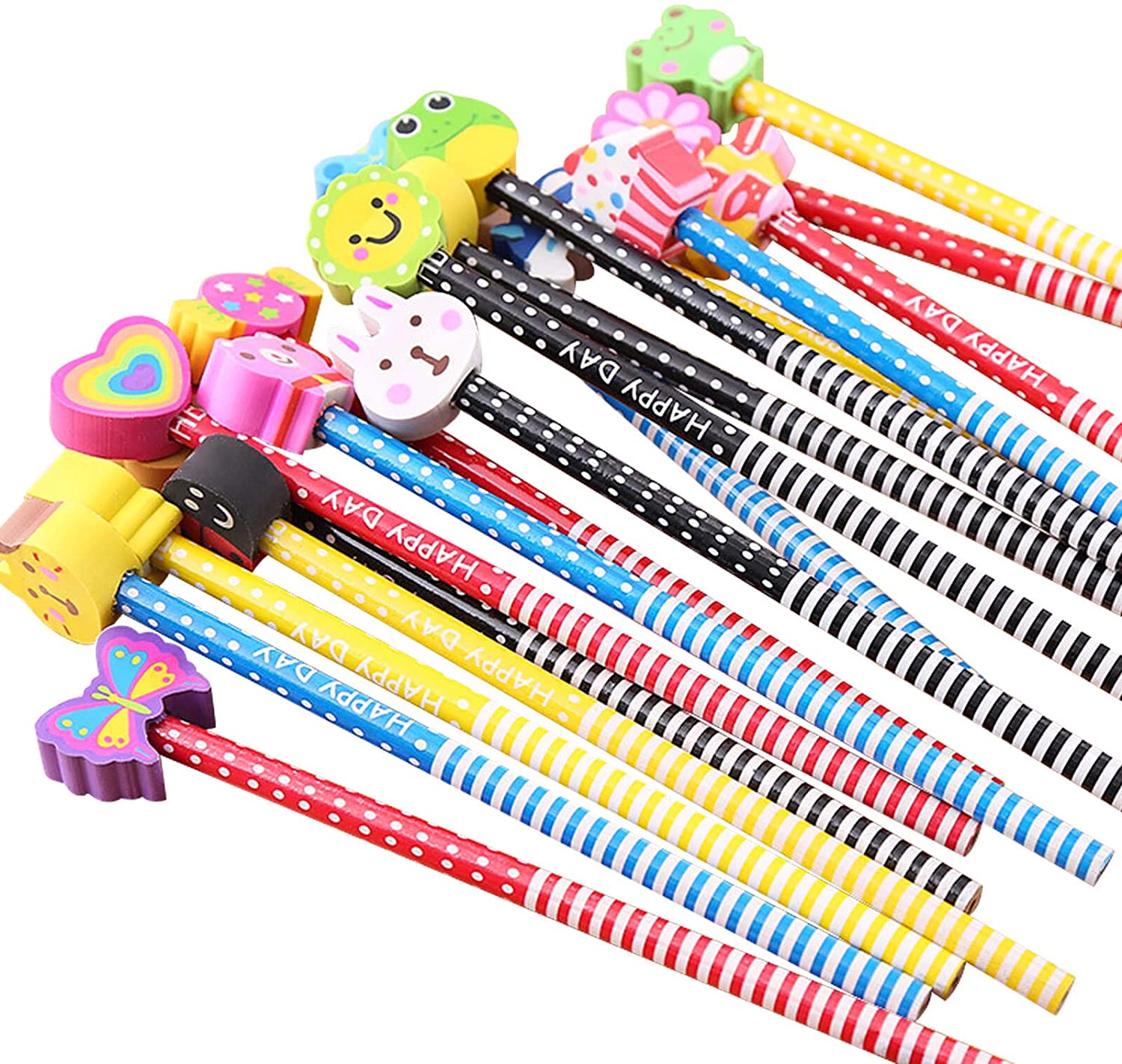 BUSHIBU Assorted Animal Erasers Pencils For Girls, 12-Count