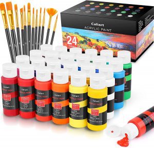 Caliart Non-Toxic Brushes & Acrylic Paint Craft Supplies, 24-Colors