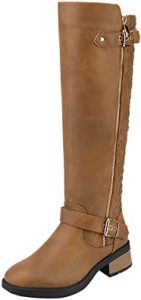 DREAM PAIRS Women’s Moto-Inspired Tan Riding Boots