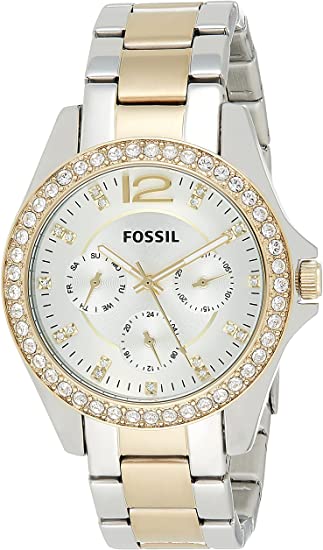 Fossil Riley Crystal-Accented Stainless Steel Case Women’s Watch Jewelry