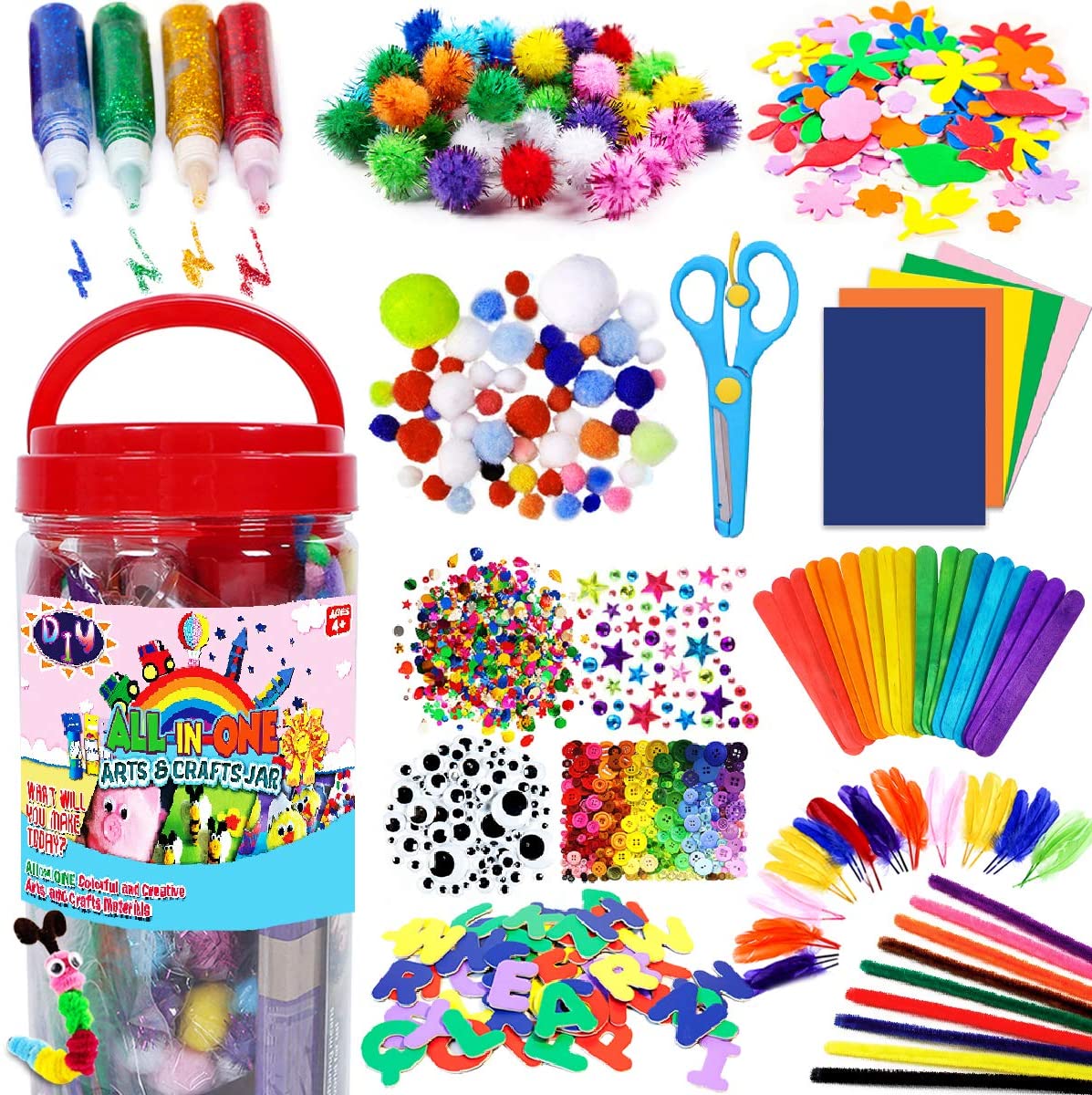 FunzBo Tube Storage Assorted Kids Craft Supplies Art Kit, 315-Piece