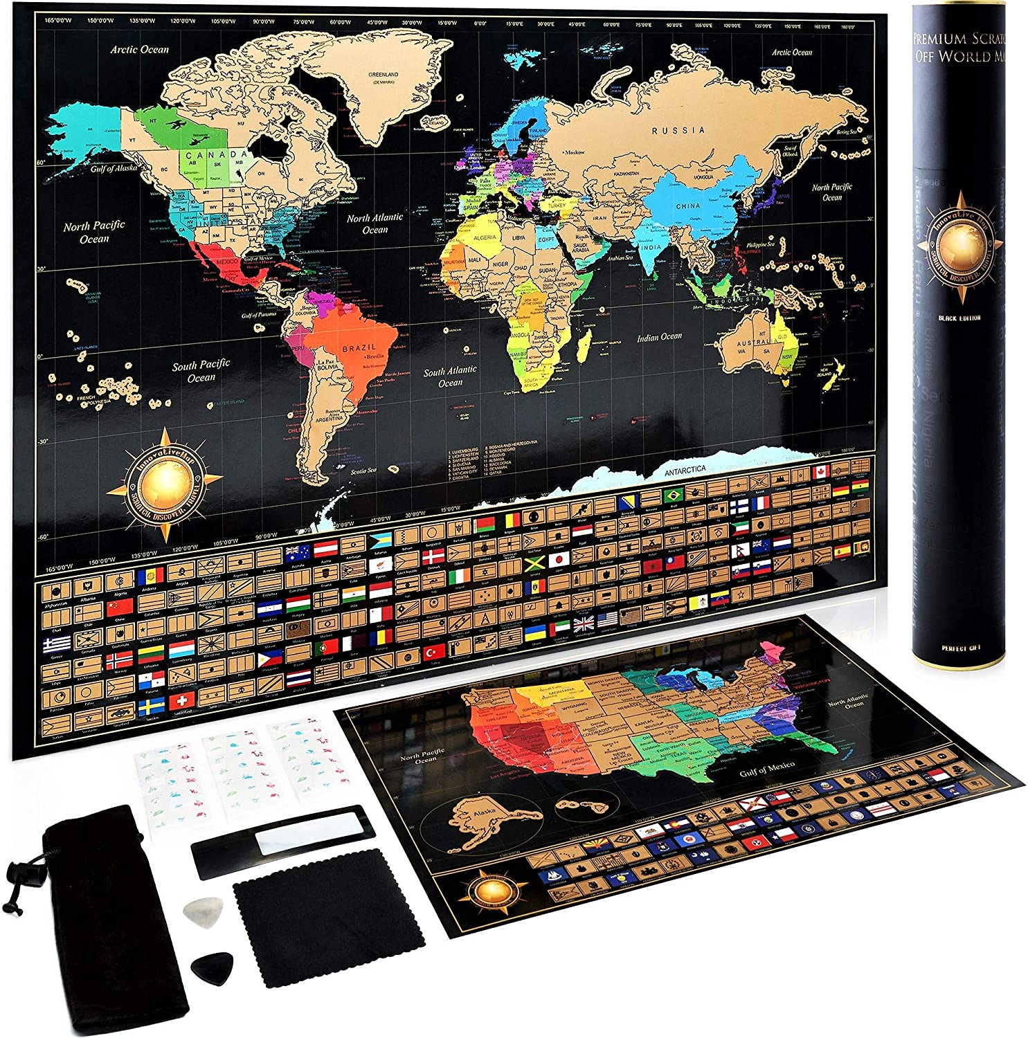 InnovativeMap Glossy Educational Scratch-Off World Map, 17 x 24-Inch
