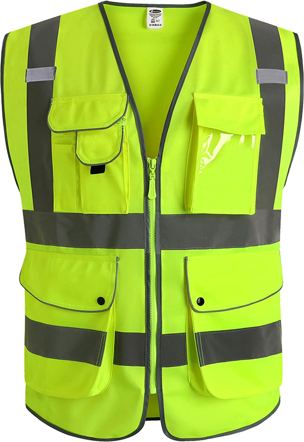 JKSafety Zippered 9-Pocket High-Vis Certified Safety Vest, 1-Pack