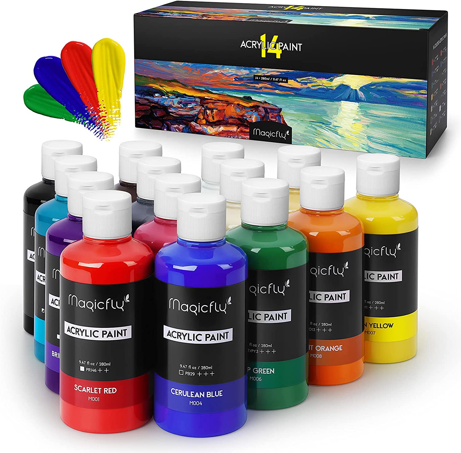 Magicfly Professional Easy Clean Acrylic Paints, 14-Count