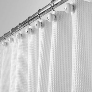 mDesign Waffle Weave Pattern White Bathroom Shower Curtain