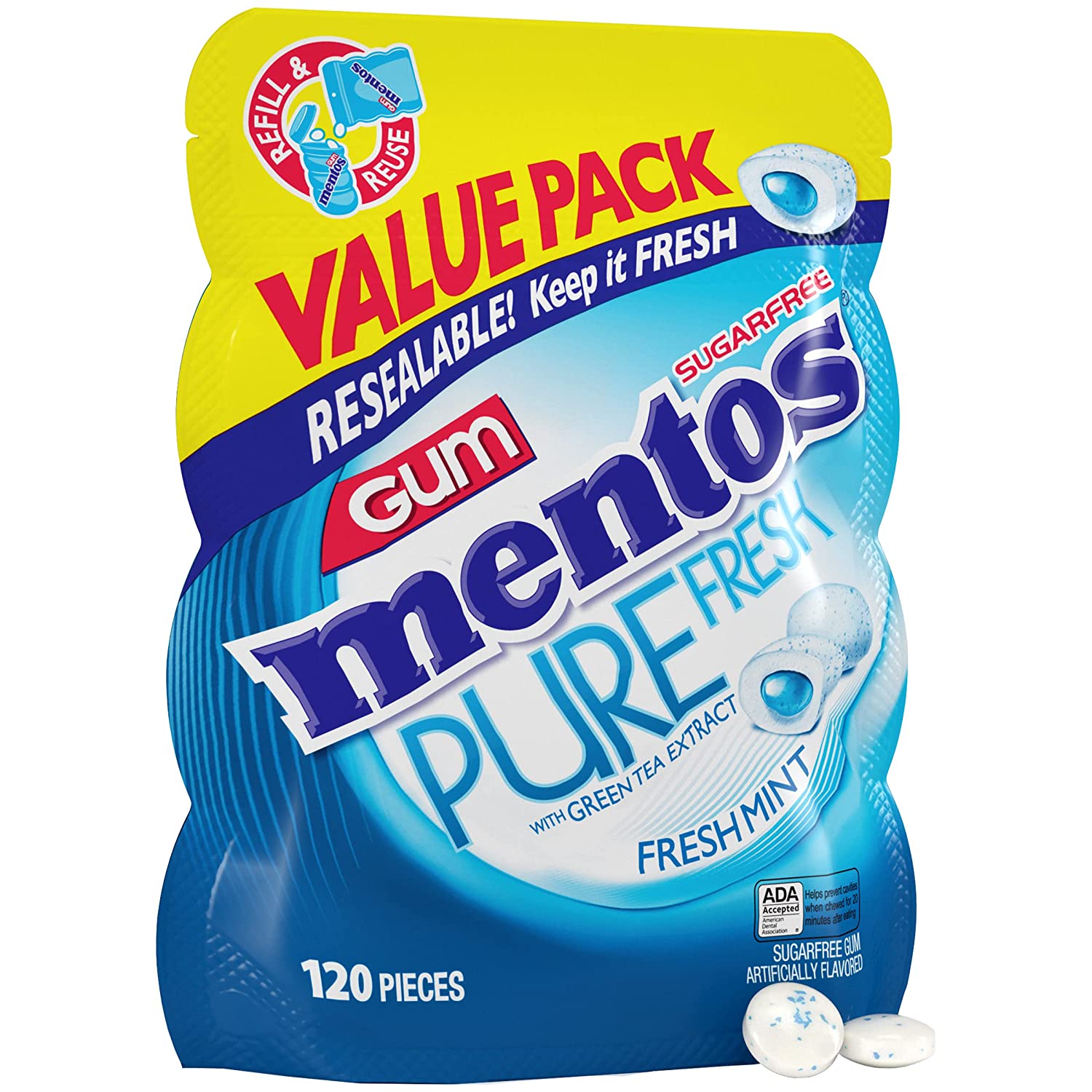 Mentos Pure Fresh Green Tea Extract Chewing & Bubble Gum, 120-Pack