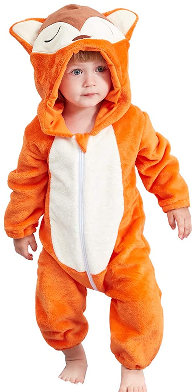 MICHLEY Soft Flannel Diaper Changing Zipper Fox Baby Costume