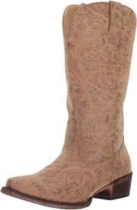 ROPER Women’s Faux-Leather Embroidered Riley 12-Inch Tan Boots