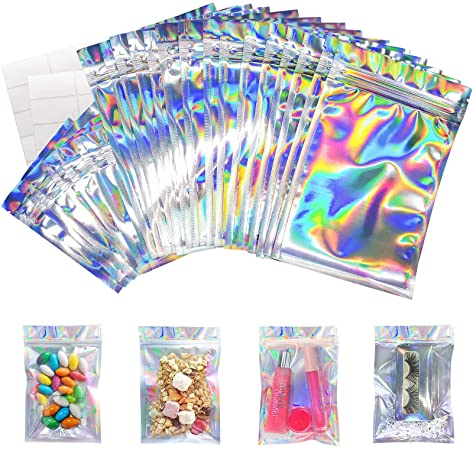 Tufusiur Large & Small Holographic Candy Bags With Labels, 120-Piece