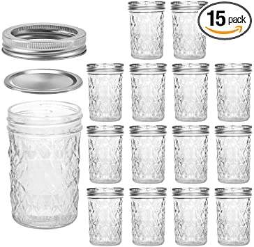 VERONES Airtight 8-Ounce Glass Canning Jars With Lids, 15-Pack