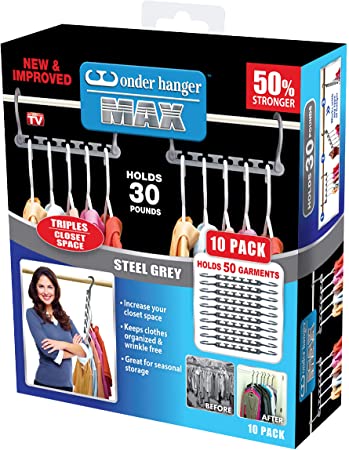 Wonder Hanger Max Space Saving Closet Hanger Rod, 10-Pack