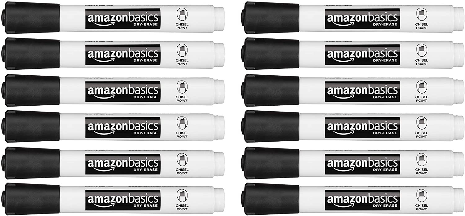 Amazon Basics DryGuard Ink Chisel Tip Dry Erase Pens, 12-Piece