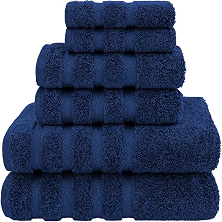 American Soft Linen Long Loop Pile Blue Bath Towels, 6-Piece