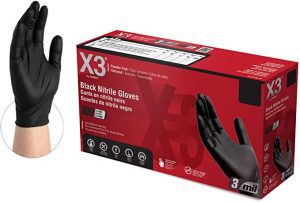 AMMEX X3 Industrial Grade Nitrile Black Disposable Gloves, 100-Count