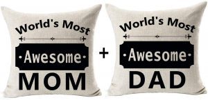 Andreannie Cotton Linen Dad & Mom Throw Pillow Cover, 2-Count