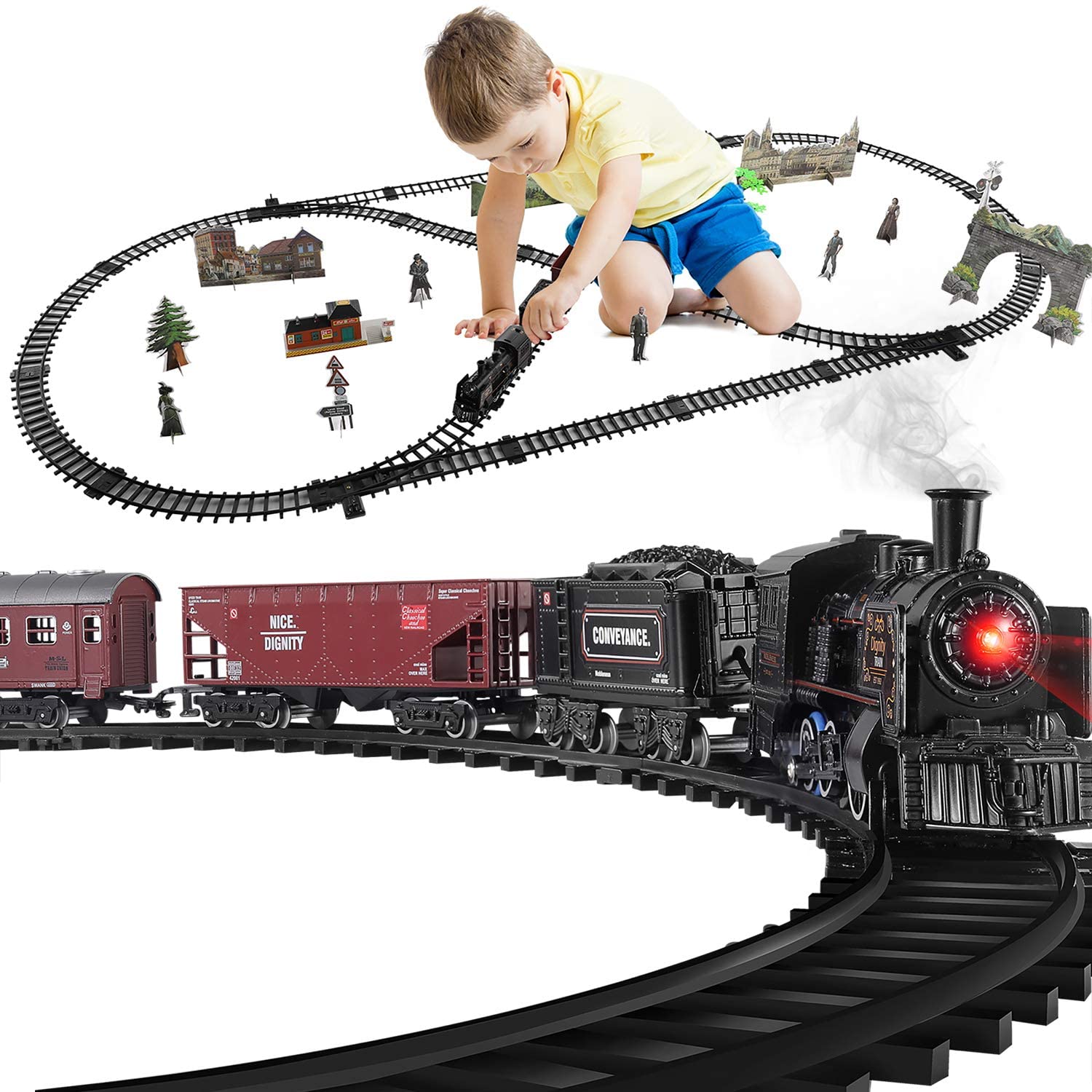 Large Electric Christmas Train Track Set W/ Light Sound Real Smoke Kids Toy Gift 