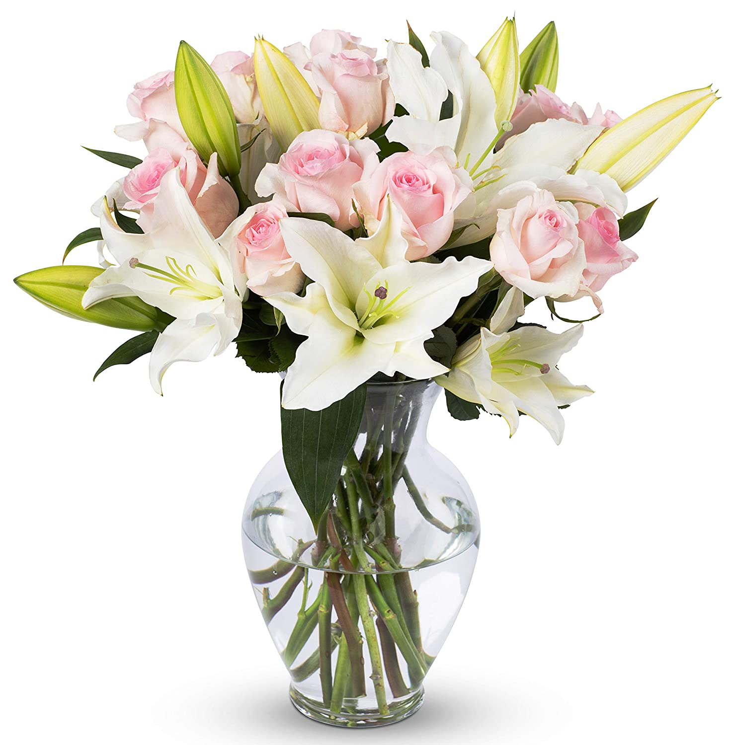 Benchmark Bouquets Glass Vase Lilies & Roses Fresh Cut Flowers, 17-Count