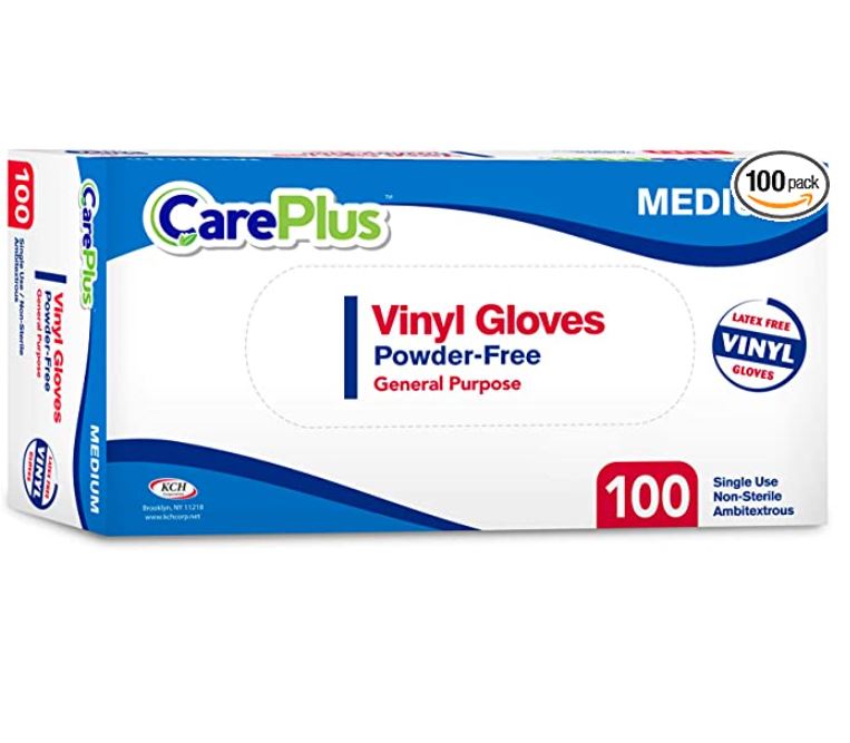 Care Plus Flexible Ambidextrous Disposable Gloves, 100-Count