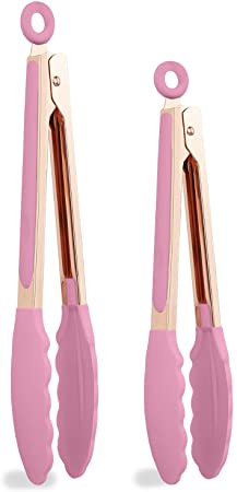 COOK WITH COLOR Fold & Lock Slilcone Tip Tongs, 2-Pack